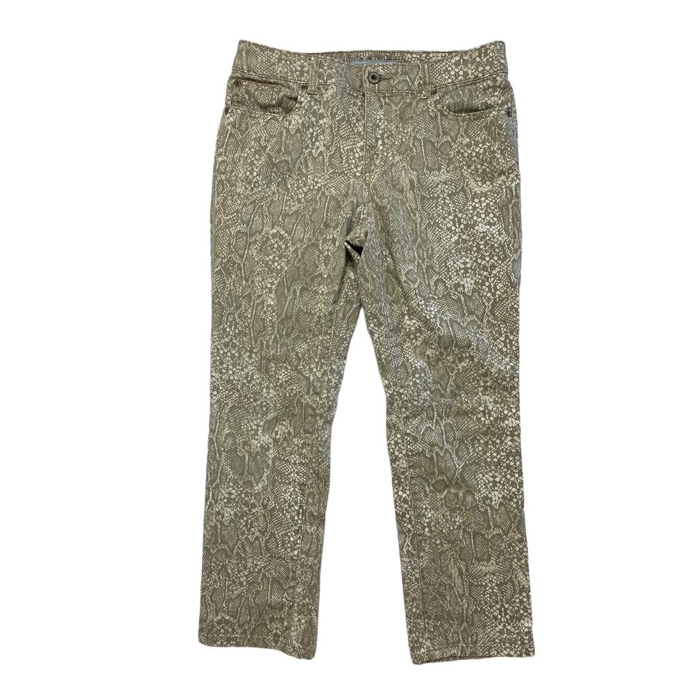 CHICOS Platinum Denim Ultimate Fit Tan Snake Print Straight Pants Small 6 (0.5)